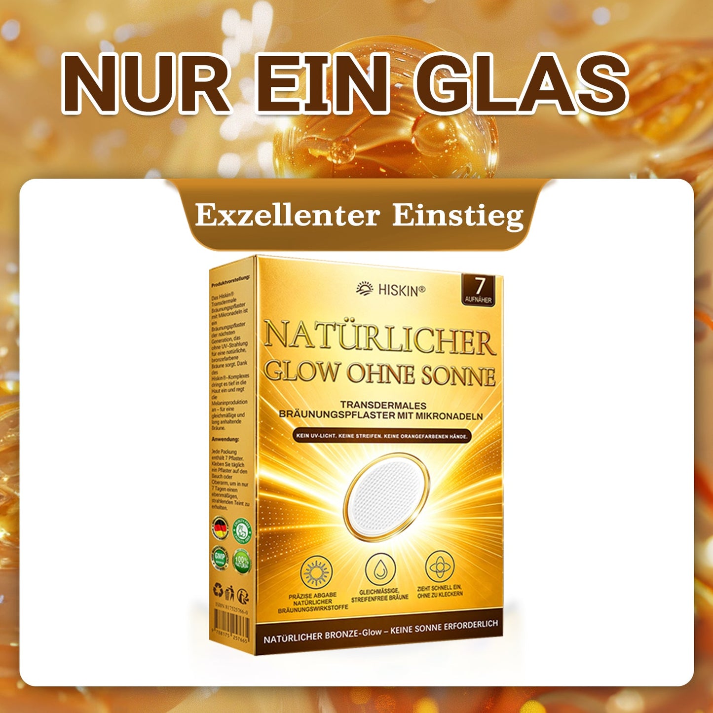 Offizieller Shop | ☀️☀️ Hiskin® Sunless Instant Bronze Tanning Microneedle Patch 🇩🇪  (Nur einmal täglich anwenden)  ✨ Sichtbar bronzene Bräune in nur 7 Tagen  ✅ Keine UV-Strahlung, kein Orangestich, keine Streifenbildung, kein DHA, kein Aufwand.