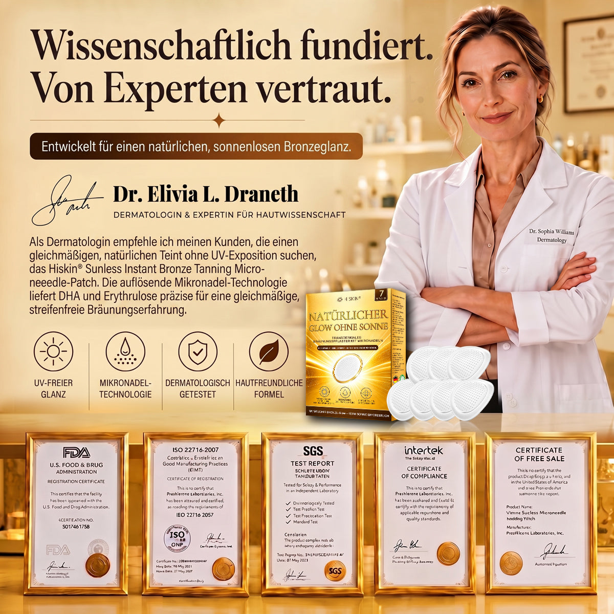 Offizieller Shop | ☀️☀️ Hiskin® Sunless Instant Bronze Tanning Microneedle Patch 🇩🇪  (Nur einmal täglich anwenden)  ✨ Sichtbar bronzene Bräune in nur 7 Tagen  ✅ Keine UV-Strahlung, kein Orangestich, keine Streifenbildung, kein DHA, kein Aufwand.