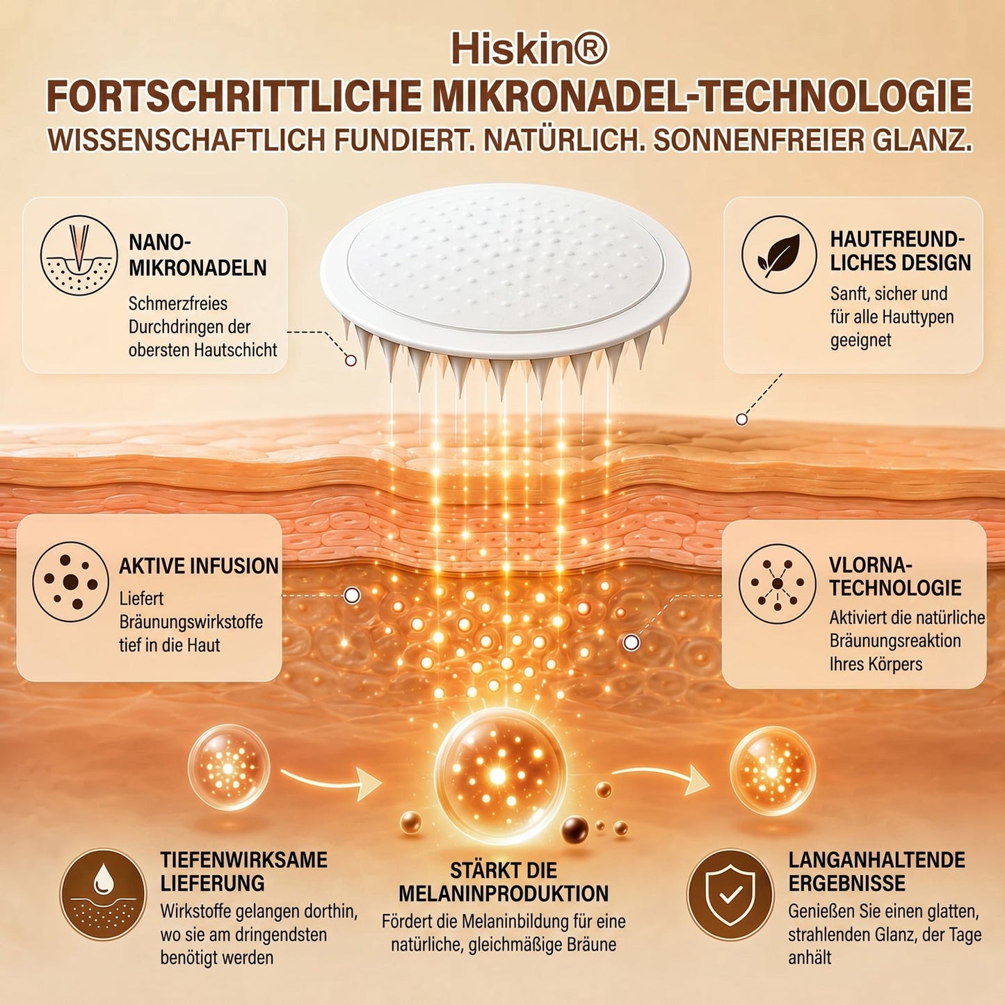 Offizieller Shop | ☀️☀️ Hiskin® Sunless Instant Bronze Tanning Microneedle Patch 🇩🇪  (Nur einmal täglich anwenden)  ✨ Sichtbar bronzene Bräune in nur 7 Tagen  ✅ Keine UV-Strahlung, kein Orangestich, keine Streifenbildung, kein DHA, kein Aufwand.